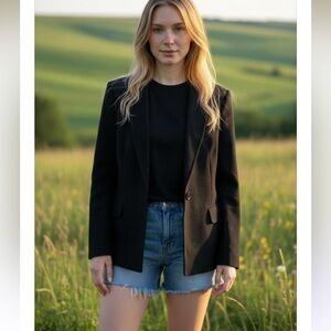 Vintage Black Wool Blend Women's Blazer Jacket by Country Suburbans